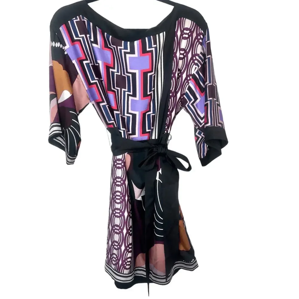 NWT Trina Turk Printed Boat-Neck Kimono  3/4 Sleeve Belted Shift Dress Sz 4 - Picture 3 of 8